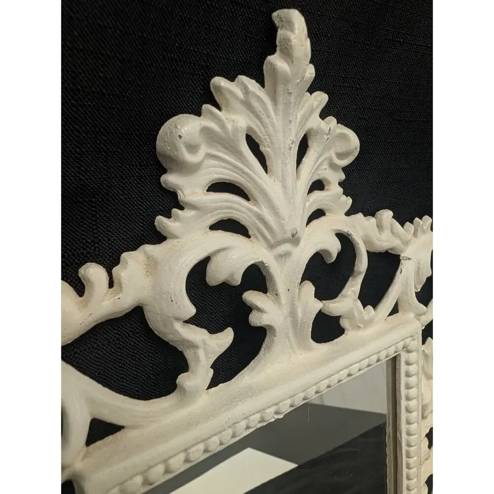 Ornate Cast Iron Victorian Style Vintage Mirror Cottage White 10 x 13.5 Inches